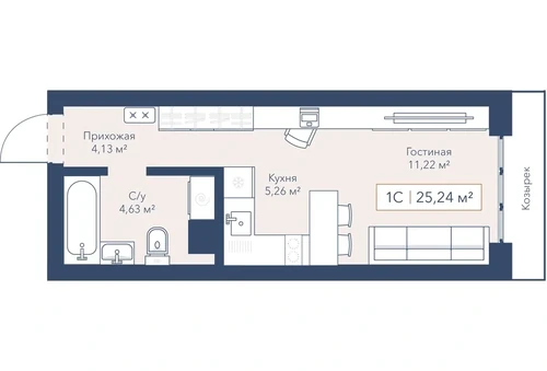 Студия 25,2 м² — изображение 1