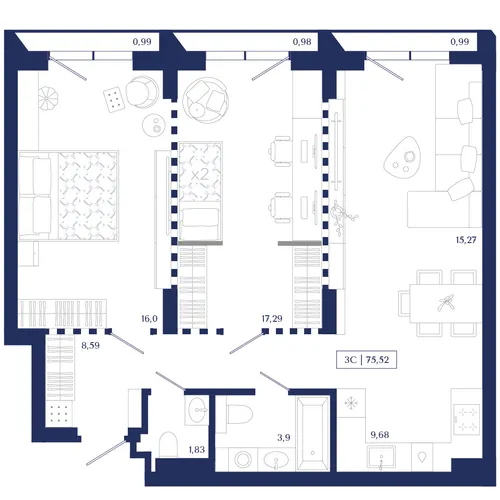 2-к 75,5 м² — изображение 1