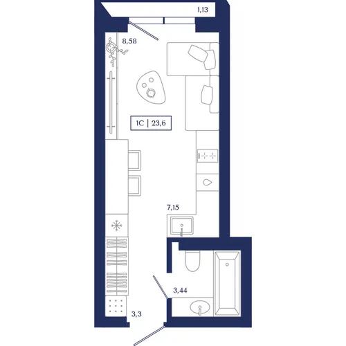 Студия 23,6 м² — изображение 1