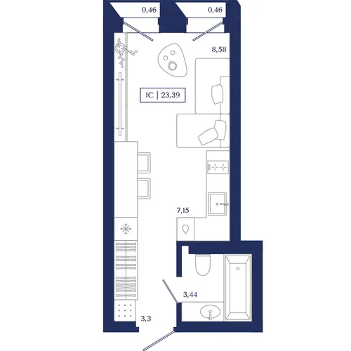 Студия 23,4 м² — изображение 1