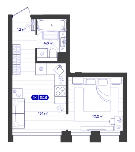 1-к 30,5 м² — изображение 1