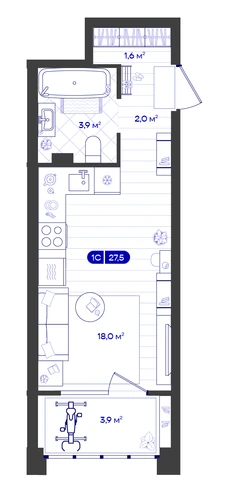 Студия 27,5 м² — изображение 1