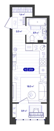Студия 27,5 м² — изображение 1