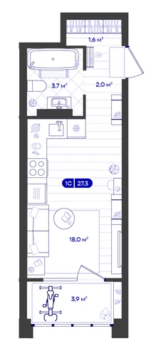 Студия 27,3 м² — изображение 1