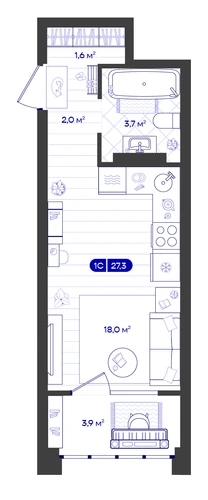 Студия 27,3 м² — изображение 1