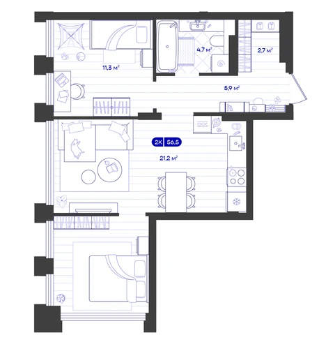 2-к 56,5 м² — изображение 1